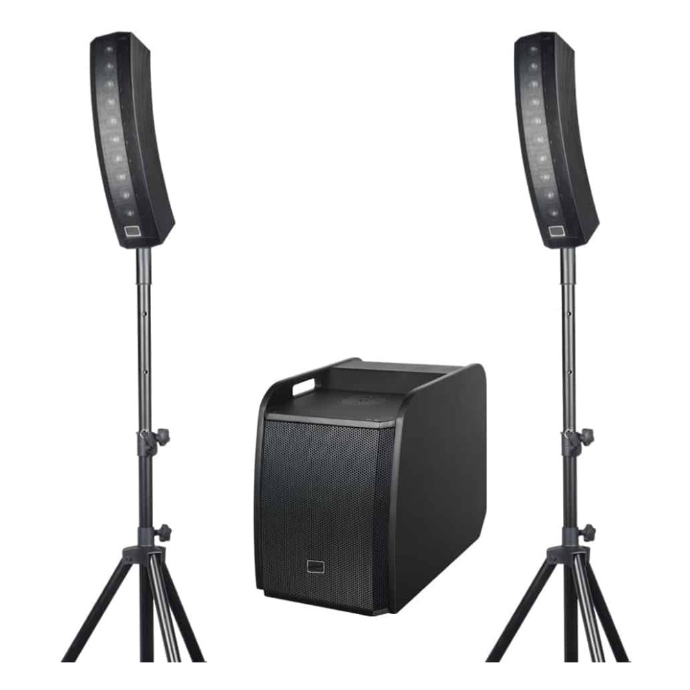 מערכת הגברה Polman Alligator 1500 – סאב 12 אינץ׳, זוג טופים Line Array ומיקסר מובנה 1 מערכת הגברה Polman Alligator 1500 עם סאב וזוג טופים Line Array