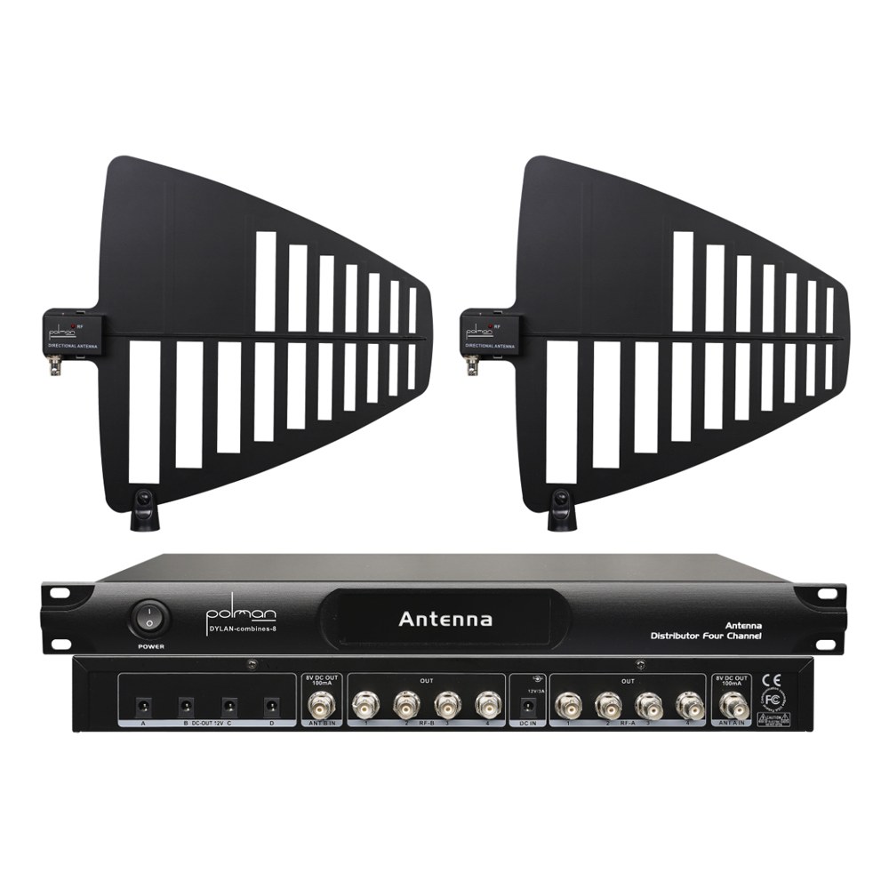 מגבר אנטנה 8 ערוצים Polman DYLAN Combines-8 – כולל זוג אנטנות דגל, 498–510MHz 1 מגבר אנטנה Polman DYLAN Combines-8 עם זוג אנטנות דגל
