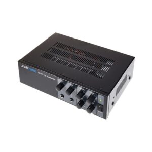 מגבר מערבל 30W Swissonic – יציאת קו 100V ו-4 אוהם, 2 כניסות מיקרופון, Talkover, גיבוי 12V