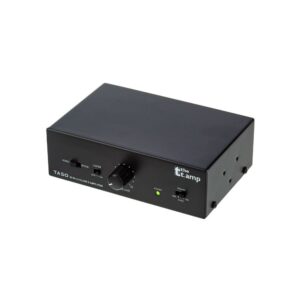 מגבר מיני 2×20W the t.amp להתקנה – מאחורי מסך, בתקרה אקוסטית, כניסת מיני-ג׳ק, לימיטר