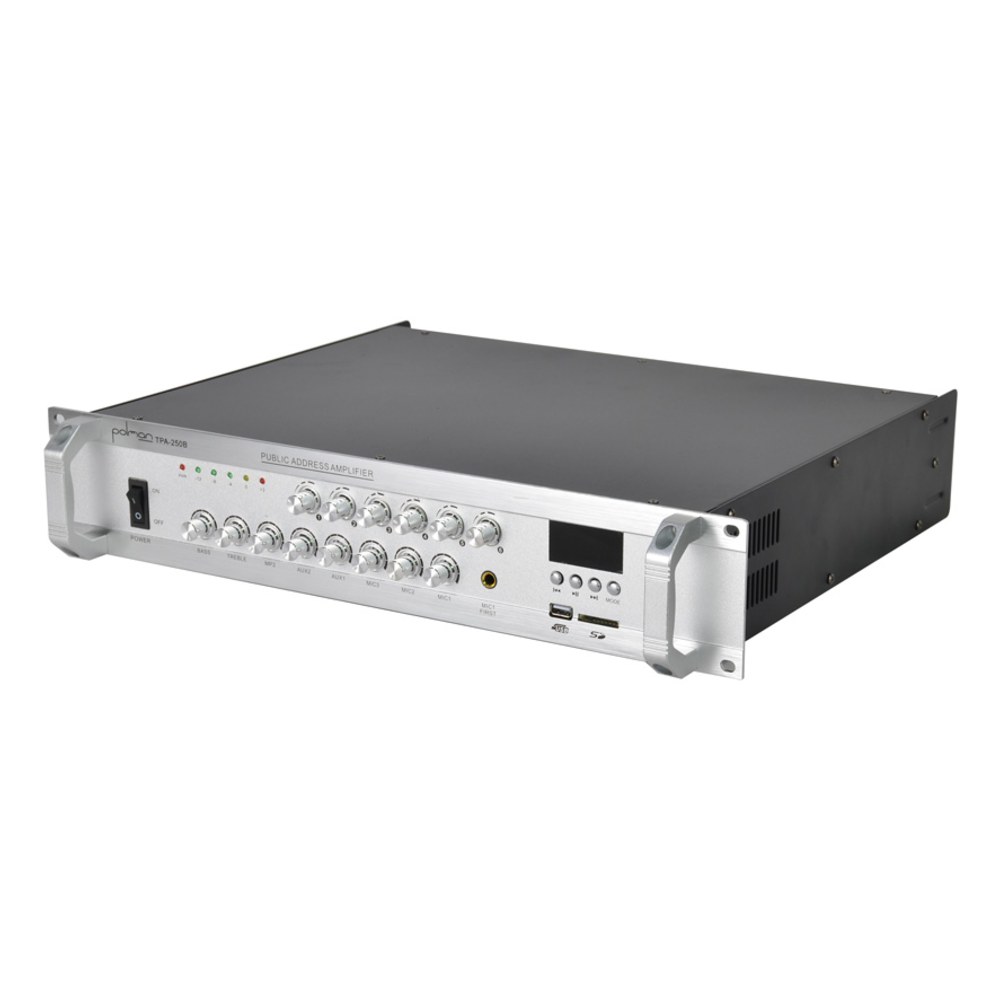 מגבר כריזה 6 אזורים Polman TPA-250B – 250W RMS, נגן USB/SD ו-Bluetooth 5.0 1 מגבר כריזה 6 אזורים Polman TPA-250B בהספק 250W