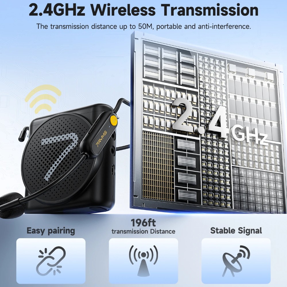 מגבר קול אלחוטי עם מיקרופון דש מגנטי 2.4GHz — בלי אוזנייה על הראש 3 שידור אלחוטי 2.4GHz ללא השהיה