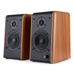 זוג רמקולי מדף Microlab B77 – Bluetooth ו-AUX, מבנה עץ עם Bass Reflex ובקרת בס וטרבל