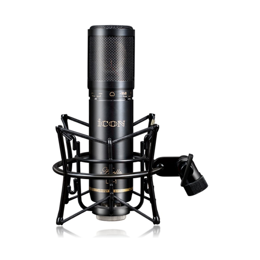 מיקרופון קונדנסר דיאפרגמה רחבה iCON Apollo LD-1 – קרדיואידי עם Pad ו-Low Cut 1 מיקרופון קונדנסר iCON Apollo LD-1 בתושבת מתלה