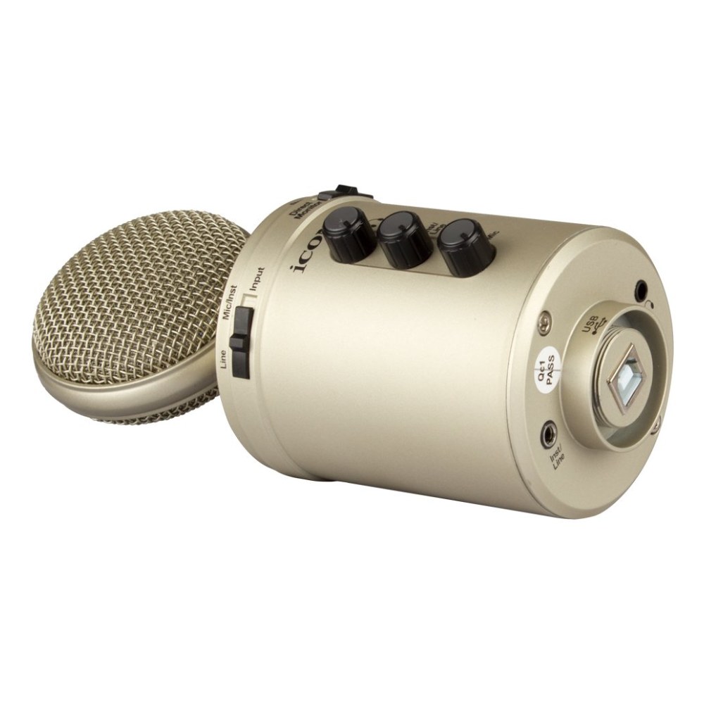 מיקרופון USB iCON U24 – קונדנסר קרדיואידי עם כניסת כלי נגינה, יציאת אוזניות ומעמד 3 מיקרופון USB iCON U24 על מעמד שולחני עם פופ פילטר – תמונה 3