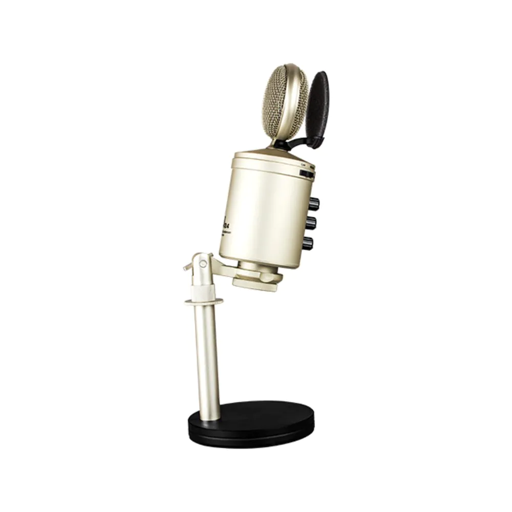 מיקרופון USB iCON U24 – קונדנסר קרדיואידי עם כניסת כלי נגינה, יציאת אוזניות ומעמד 5 מיקרופון USB iCON U24 על מעמד שולחני עם פופ פילטר – תמונה 5