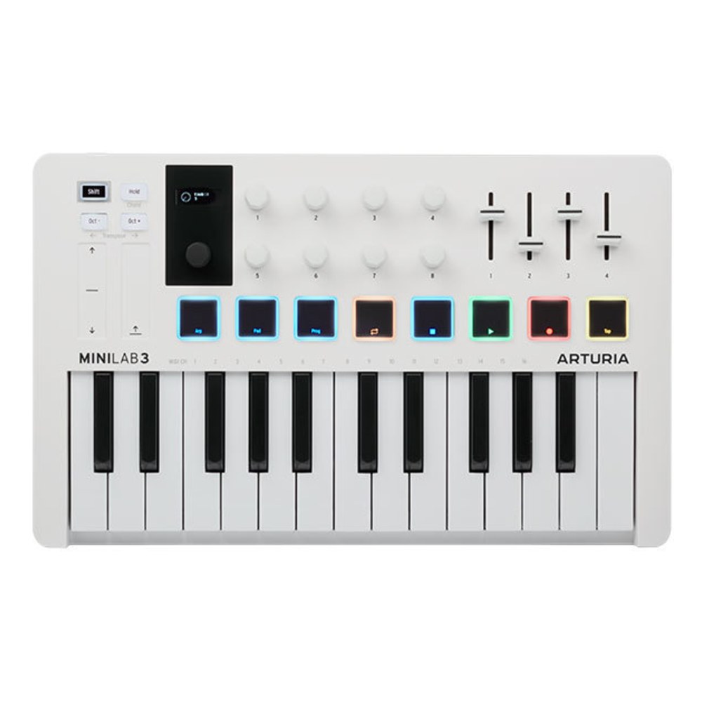 מקלדת שליטה Arturia MiniLab 3 – 25 קלידים, 8 פדים וחיבור USB-C 1 מקלדת שליטה Arturia MiniLab 3 עם 25 קלידים ו-8 פדים