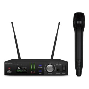 מיקרופון ידני אלחוטי Polman DYLAN-661 – UHF 100 ערוצים עם קייס קשיח וכנפי ראק