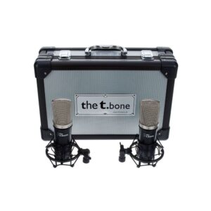 זוג מיקרופוני קונדנסר the t.bone עם דיאפרגמה גדולה – קרדיואיד, Low-Cut ו-Pad, כולל שוק-מאונטים (יבוא בלעדי)