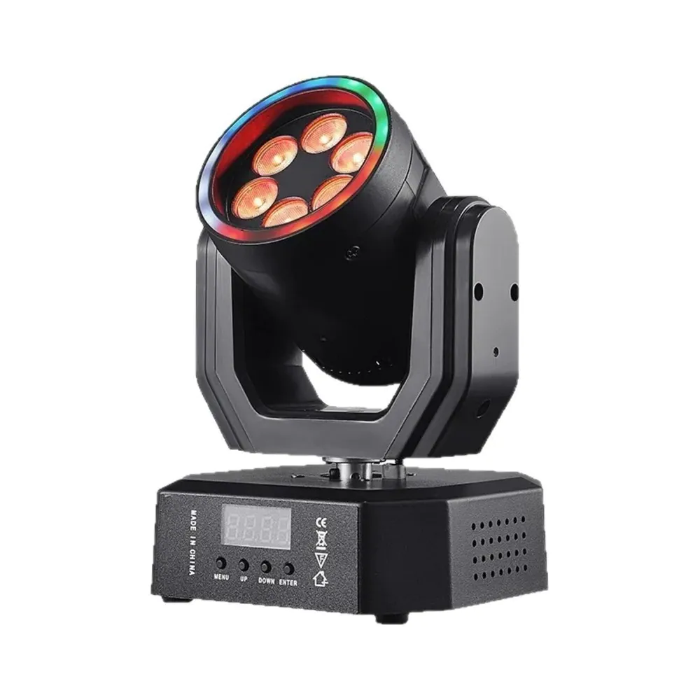 פנס מובינג הד מיני LED 30W RGBW עם שלט רחוק ו-DMX512 לתקליטנים, אירועים ובמות 1 פנס מובינג הד מיני LED RGBW — מבט חזיתי על רקע לבן