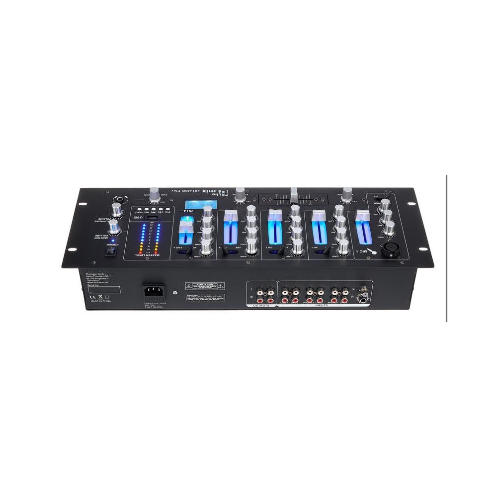 מיקסר DJ 4 ערוצים the t.mix עם נגן USB – 2 כניסות פונו, מיקרופון XLR עם Talkover 4 מיקסר ה-DJ בארבעה ערוצים – מיקסר DJ עם נגן, תמונה 4