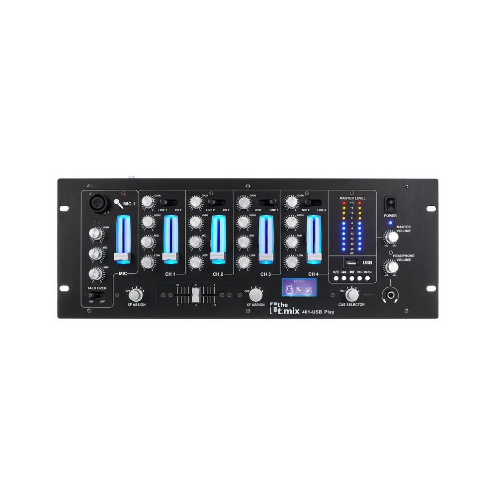 מיקסר DJ 4 ערוצים the t.mix עם נגן USB – 2 כניסות פונו, מיקרופון XLR עם Talkover 5 מיקסר ה-DJ בארבעה ערוצים – מיקסר DJ עם נגן, תמונה 5