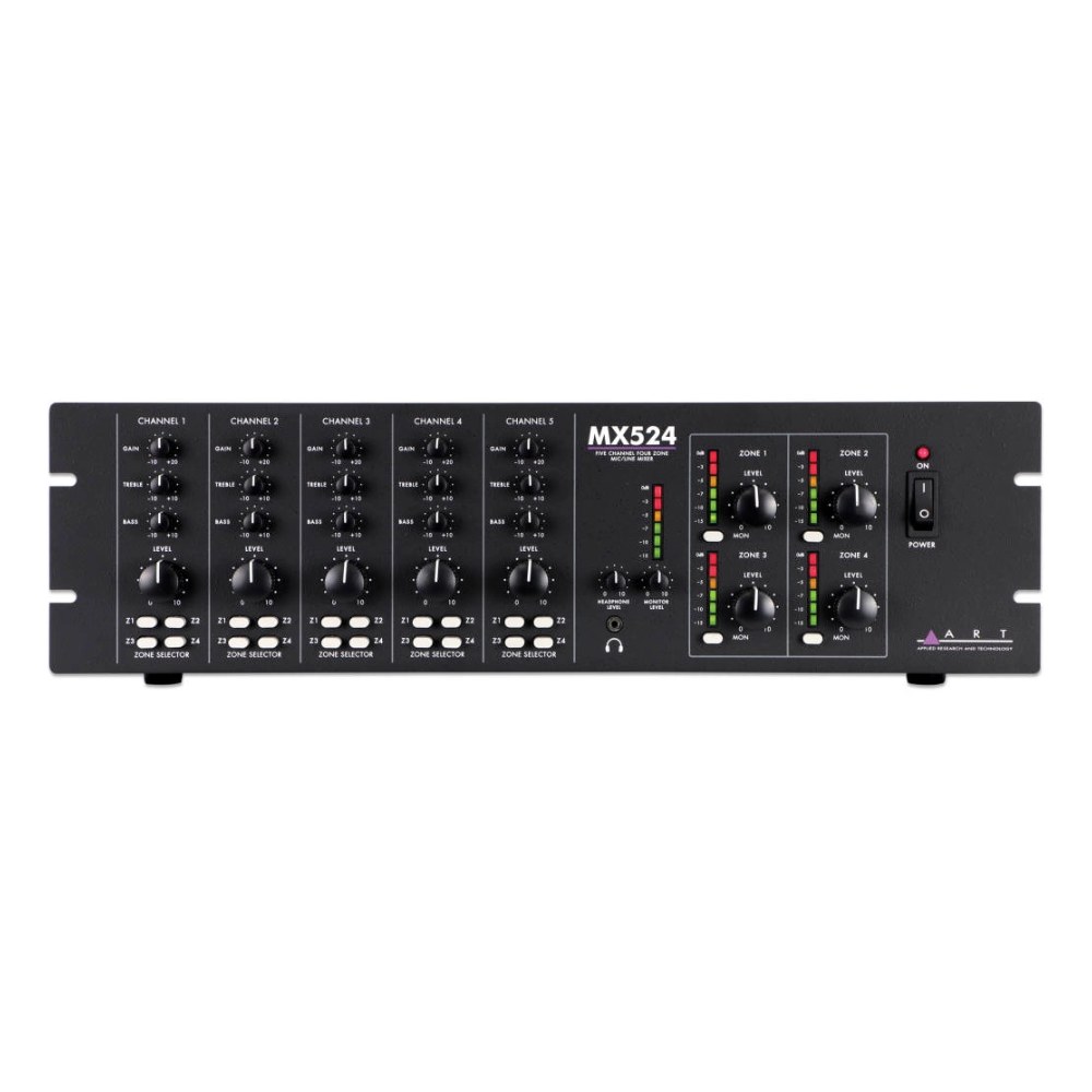מיקסר אזורים ART MX524 – 5 ערוצים ו-4 אזורים עם עדיפות להודעות ופאנטום 2 מיקסר אזורים ART MX524 במארז ראק 3U – תמונה 2