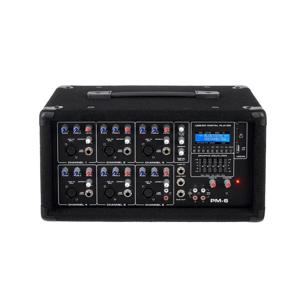 מיקסר מוגבר Fun Generation – 2×80W, 6 ערוצים, נגן USB ו-SD, בלוטות׳ ודיליי דיגיטלי (יבוא בלעדי) 2 המיקסר המוגבר עם הנגן – מיקסר מוגבר, תמונה 2