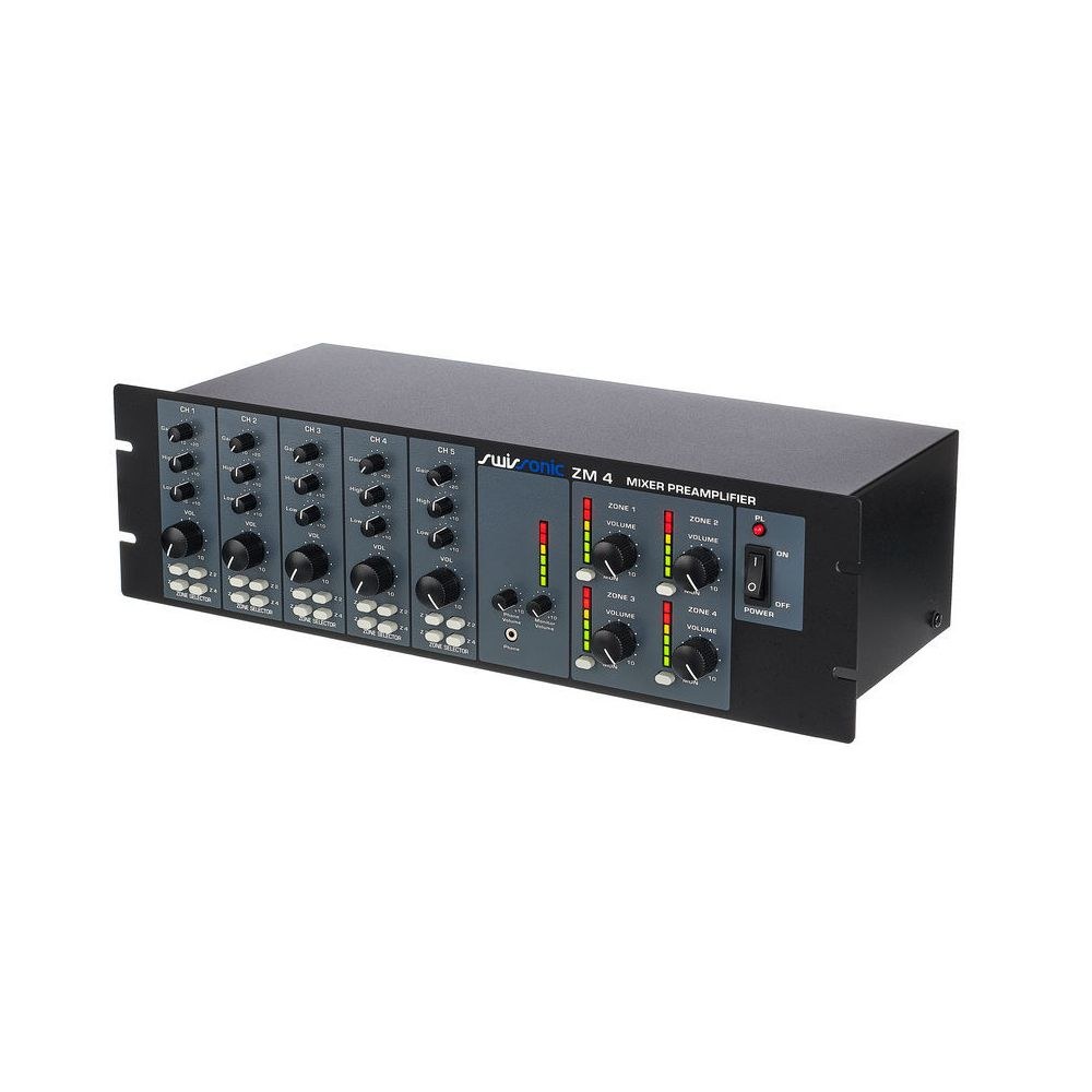 מיקסר אזורים Swissonic לראק – 4 ערוצי מיקרופון/קו, 4 יציאות אזור, קדימות לערוץ 1 וכריזה (יבוא בלעדי) 1 מיקסר אזורים Swissonic לראק – 4 ערוצי מיקרופון/קו, 4 יציאות אזור, קדימות לערוץ 1 וכריזה