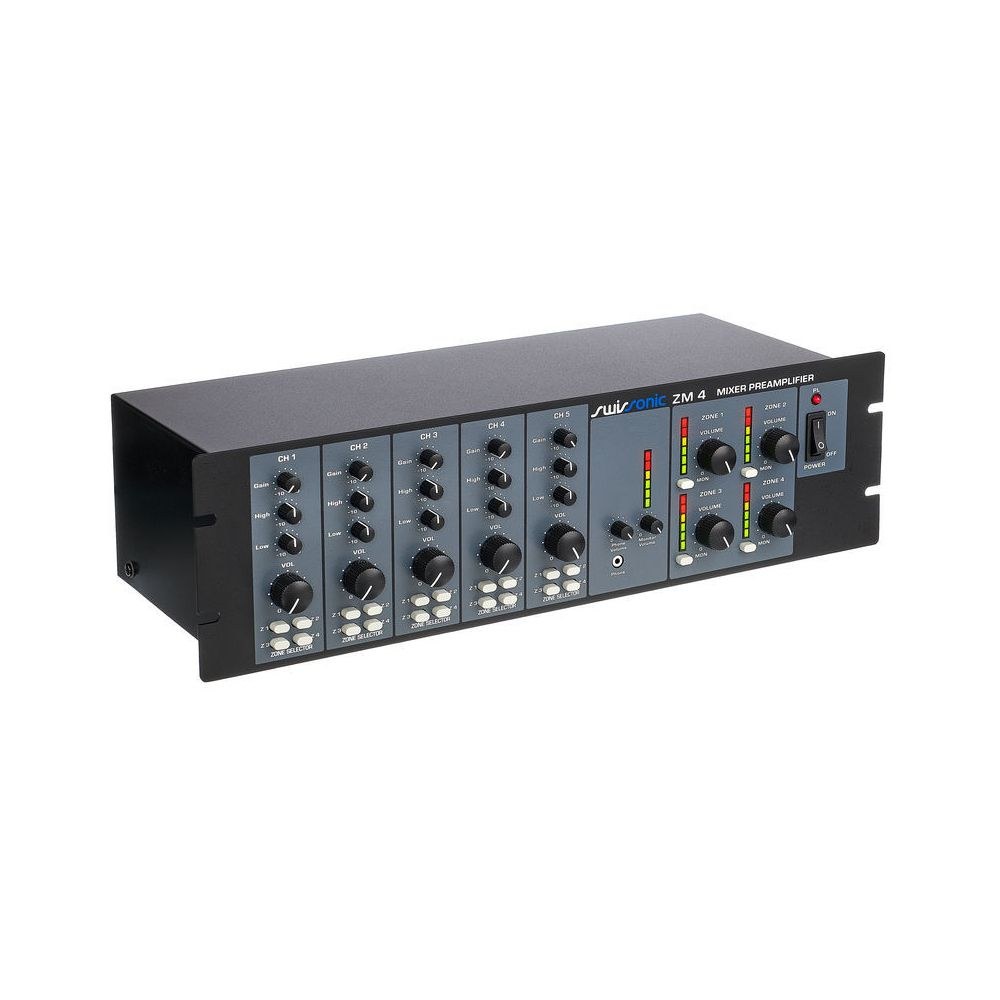 מיקסר אזורים Swissonic לראק – 4 ערוצי מיקרופון/קו, 4 יציאות אזור, קדימות לערוץ 1 וכריזה (יבוא בלעדי) 3 מיקסר האזורים של Swissonic – מיקסר אזורים, תמונה 3