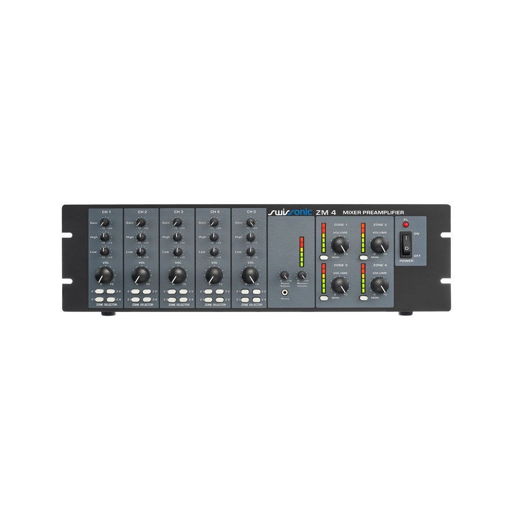מיקסר אזורים Swissonic לראק – 4 ערוצי מיקרופון/קו, 4 יציאות אזור, קדימות לערוץ 1 וכריזה (יבוא בלעדי) 5 מיקסר האזורים של Swissonic – מיקסר אזורים, תמונה 5
