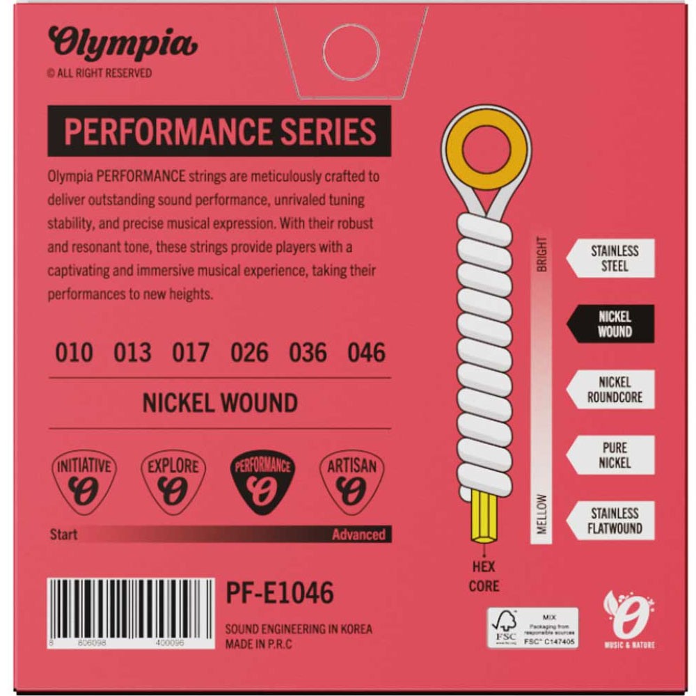 סט מיתרים לגיטרה חשמלית 10–46 – Performance – Olympia PF-E1046 4 סט מיתרים לגיטרה חשמלית 10–46 – Performance – Olympia PF-E1046 – תמונה 3