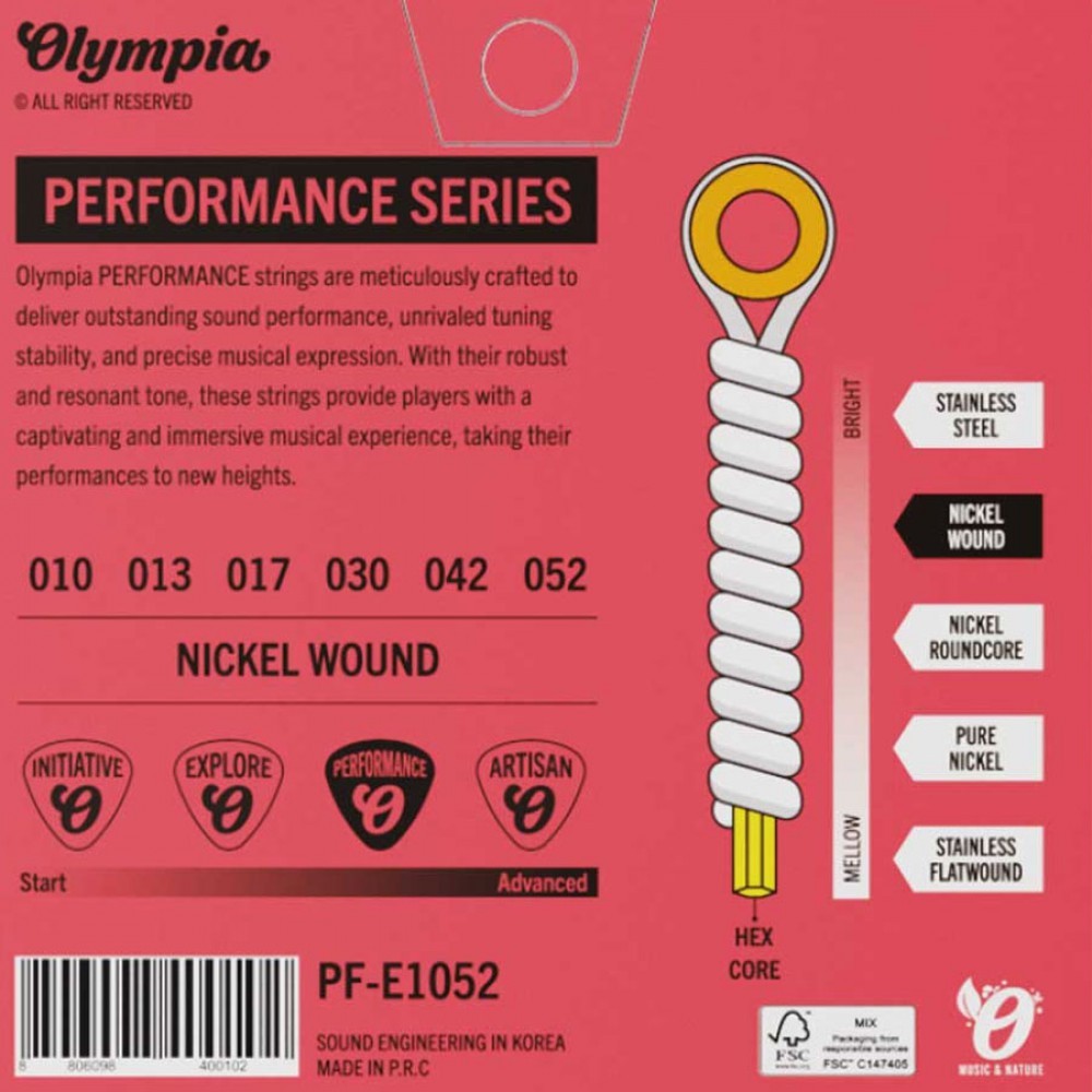 סט מיתרים לגיטרה חשמלית 10–52 – Performance – Olympia PF-E1052 4 סט מיתרים לגיטרה חשמלית 10–52 – Performance – Olympia PF-E1052 – תמונה 3