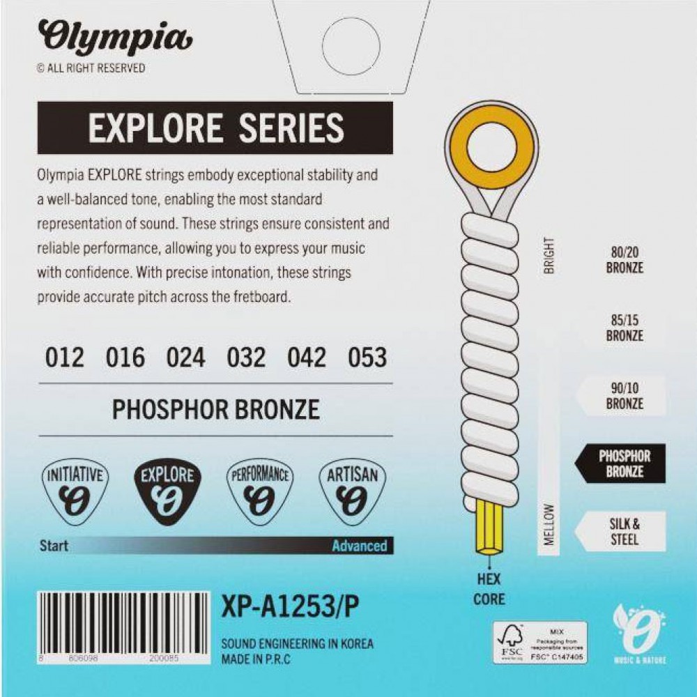סט מיתרים לגיטרה אקוסטית 12–53 – פוספור ברונזה – Olympia XP-A1253/P 4 סט מיתרים לגיטרה אקוסטית 12–53 – פוספור ברונזה – Olympia XP-A1253/P – תמונה 3