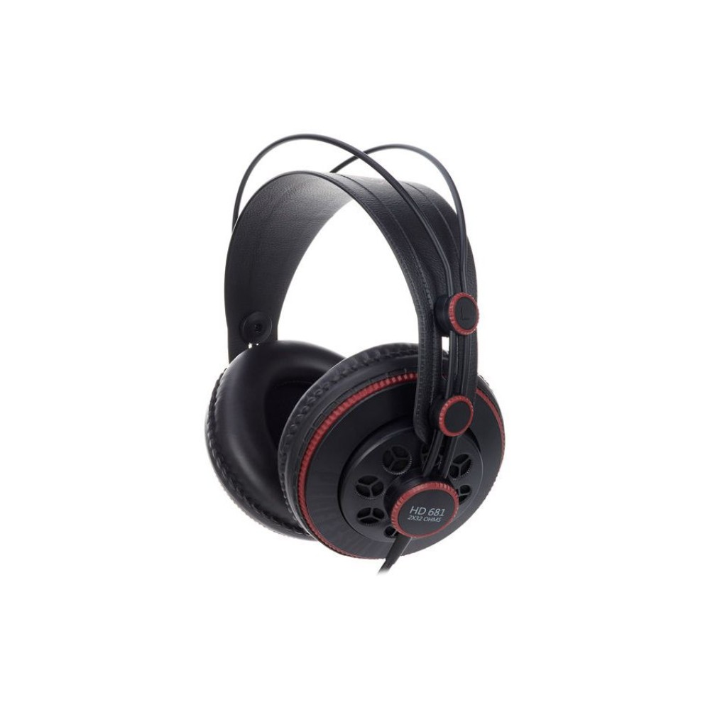 אוזניות אולפן Superlux HD681 חצי פתוחות – דרייבר 50 מ״מ, מתאם 6.3 ותיק 2 Superlux HD681 מבט צד – קשת מתכווננת וכריות סביב האוזן