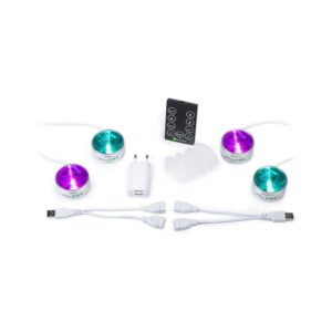 סט 4 פנסי לד קטנים RGBW של Fun Generation – הפעלה ב-USB או מפאוור בנק, שלט רחוק, מגנט להצמדה (יבוא בלעדי)