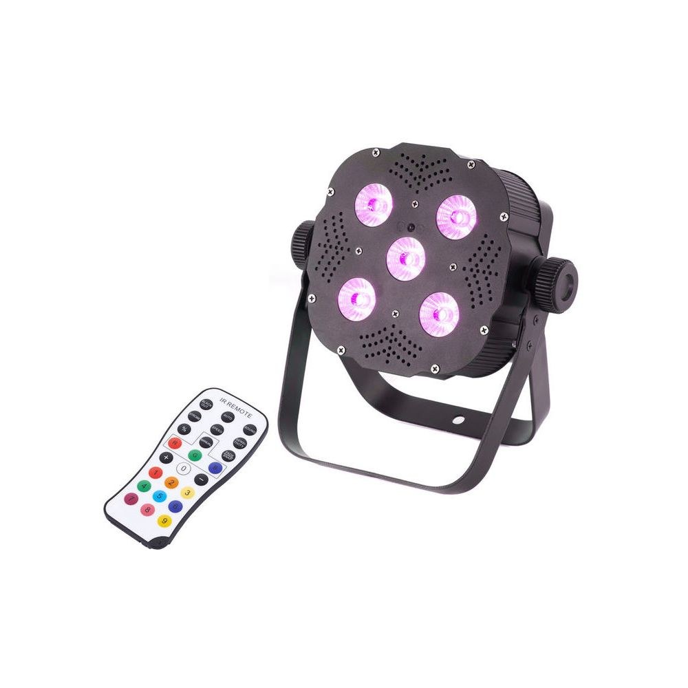 פנס PAR לד קומפקטי Stairville 5×8W RGB ולבן חם – זווית 45°, שלט רחוק, DMX ומצב מוזיקה 1 פנס PAR לד קומפקטי Stairville 5×8W RGB ולבן חם – זווית 45°, שלט רחוק, DMX ומצב מוזיקה