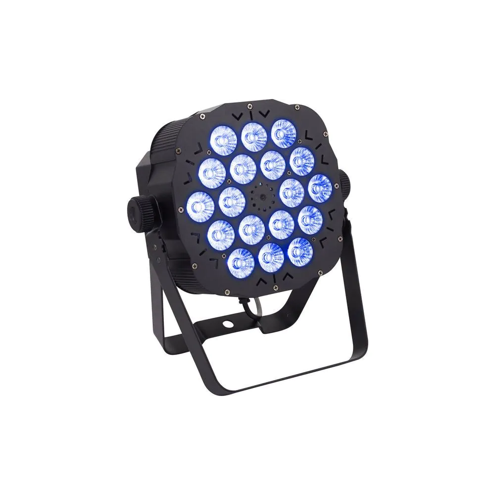 פנס PAR לד שטוח Stairville 18×3W RGB – זווית 45°, שלט רחוק IR, DMX, מצב מוזיקה ושרשור חשמל 3 פנס ה-PAR השטוח עם השלט – פנס PAR לד, תמונה 3
