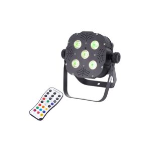 פנס PAR שטוח Stairville 5×3W RGB – זווית רחבה 40°, בלי מאוורר, שלט רחוק, DMX ומוזיקה