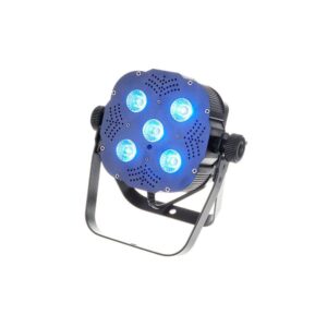 פנס לד שטוח Stairville 5×8W RGBW – לבן חם 2800K, זווית 25°, DMX, שלט רחוק, כולל תושבת כפולה