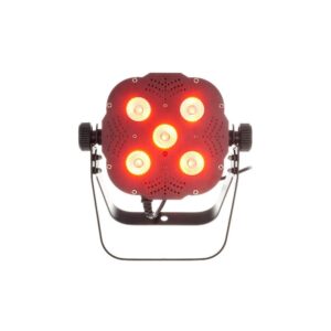 פנס לד שטוח Stairville 5×8W RGBW – לבן חם 2800K, זווית 25°, DMX, שלט רחוק, כולל תושבת כפולה