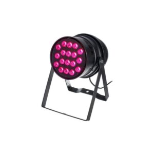 פנס לד PAR 64 Stairville 18×3W RGB – Tri-Color, 40°, DMX, מצב מוזיקה, ללא מאוורר, שחור