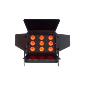 פנס הצפה לד לבמה Stairville 9×8W RGBWW – זווית 35°, דלתות ברן, DMX, Power Twist