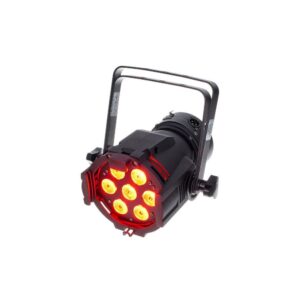 פנס לד Stairville Mini Stage Par 7×4W RGB ולבן חם – קומפקטי, 30°, DMX, מצב מוזיקה, גוף אלומיניום