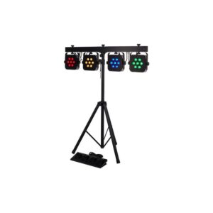סט תאורת במה Stairville – 4 פנסי לד RGB על בר T וסטנד, שליטה ב-DMX (יבוא בלעדי)