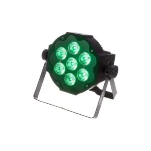 פנס PAR לד קומפקטי Varytec 7×10W RGBWA – 5 צבעים בכל לד, זווית 25°, DMX, תצוגה
