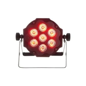 פנס PAR לד קומפקטי Varytec 7×10W RGBWA – 5 צבעים בכל לד, זווית 25°, DMX, תצוגה