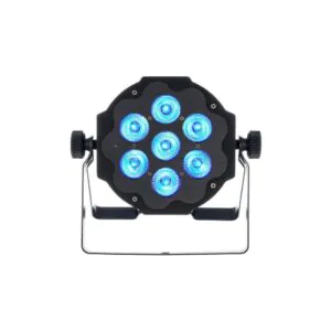 פנס PAR שטוח Varytec 7×10W 6-ב-1 – RGBAW ו-UV, זווית 25°, DMX, שלט רחוק, שחור