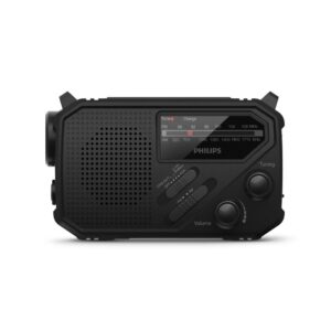 רדיו חירום נייד Philips TAR1609 – FM/AM, פנס ואזעקת SOS, טעינה סולארית, USB-C וידנית