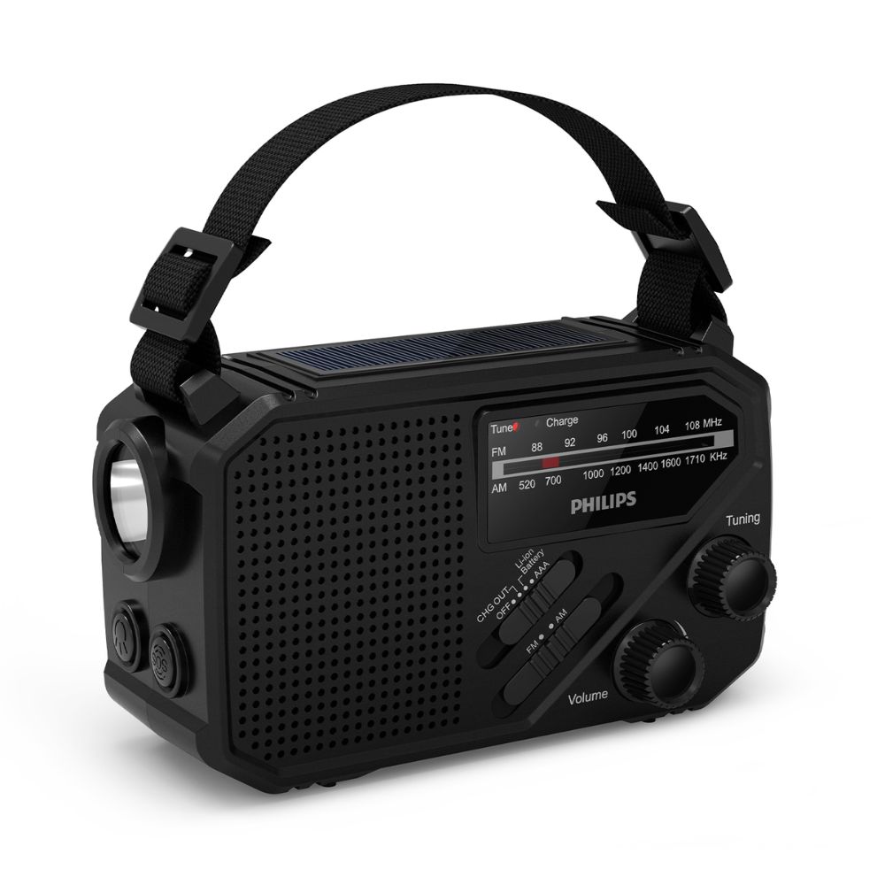 רדיו חירום נייד Philips TAR1609 – FM/AM, פנס ואזעקת SOS, טעינה סולארית, USB-C וידנית 3 Philips TAR1609 רדיו חירום נייד 3