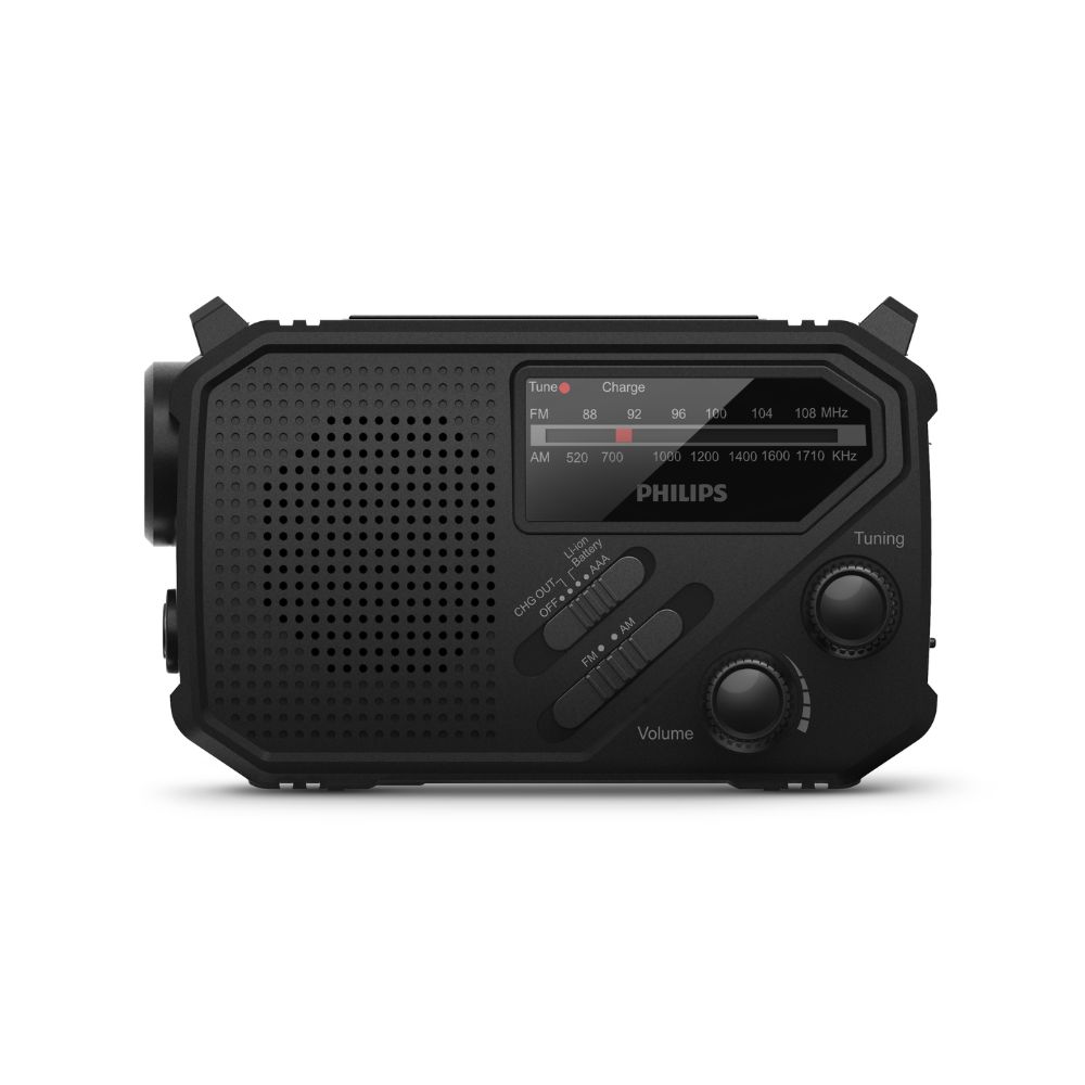 רדיו חירום נייד Philips TAR1609 – FM/AM, פנס ואזעקת SOS, טעינה סולארית, USB-C וידנית 4 Philips TAR1609 רדיו חירום נייד 4
