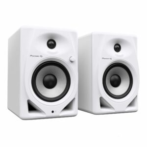 זוג רמקולי מוניטור שולחניים Pioneer DJ DM-50D לבן – 5 אינץ’, 2×25W וכניסות TRS