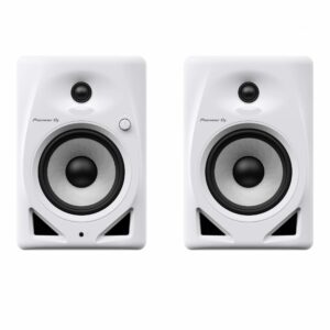 זוג רמקולי מוניטור שולחניים Pioneer DJ DM-50D לבן – 5 אינץ’, 2×25W וכניסות TRS