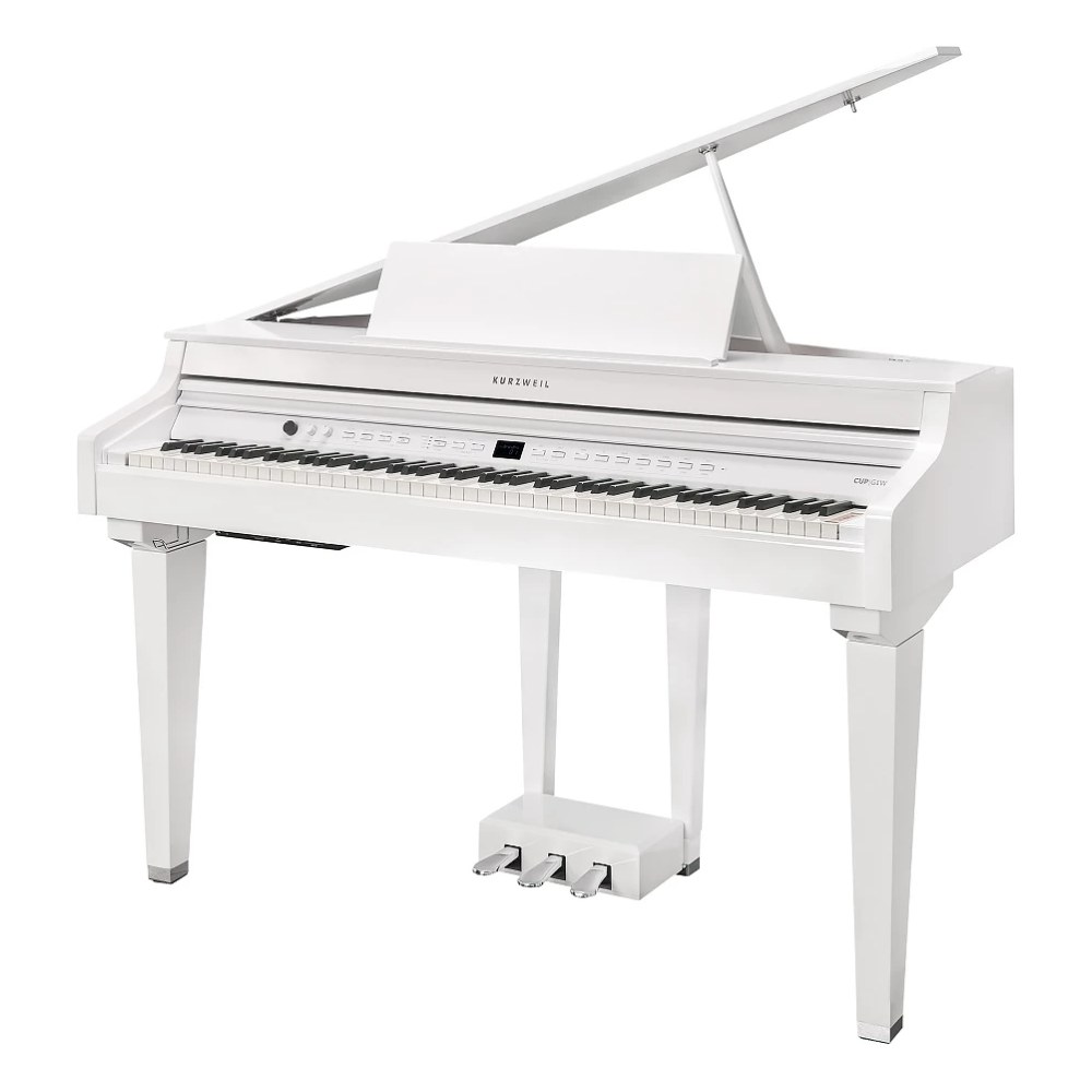 פסנתר חשמלי מיני כנף לבן Kurzweil CUP G1W – 88 קלידי עץ, 256 פוליפוניה וכיסא תואם 1 פסנתר חשמלי מיני כנף Kurzweil CUP G1W בגימור לבן