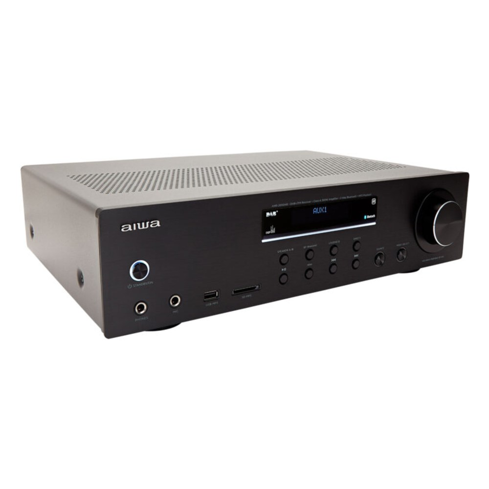 רסיבר סטריאו Aiwa AMR-200DAB/BK – 2x100W, רדיו DAB+ ו-Bluetooth דו-כיווני 3 רסיבר סטריאו Aiwa AMR-200DAB/BK עם פאנל אלומיניום מוברש ותצוגה מוארת – תמונה 3
