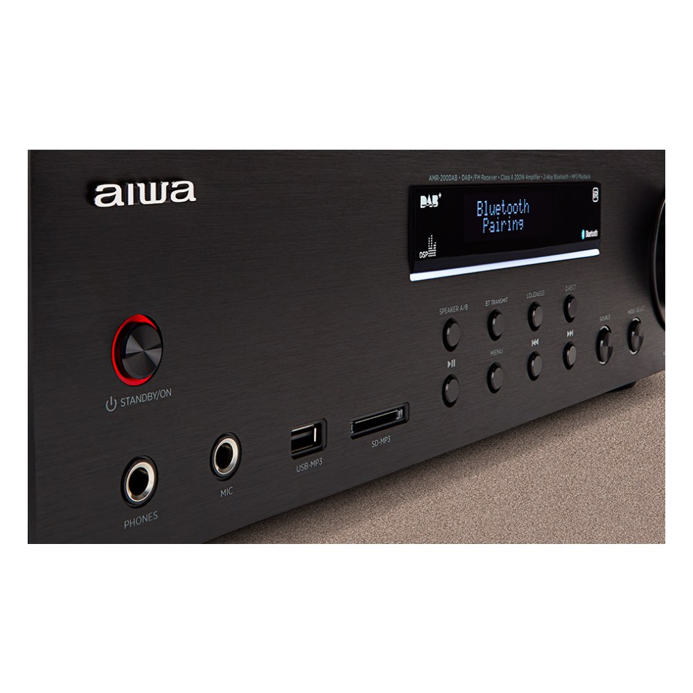 רסיבר סטריאו Aiwa AMR-200DAB/BK – 2x100W, רדיו DAB+ ו-Bluetooth דו-כיווני 4 רסיבר סטריאו Aiwa AMR-200DAB/BK עם פאנל אלומיניום מוברש ותצוגה מוארת – תמונה 4