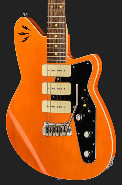 גיטרה חשמלית Reverend Ron Asheton Jetstream 390 – Rock Orange, גוף קורינה, 3 פיקאפי P90 וטרמולו Wilkinson 4 גיטרה חשמלית Reverend Ron Asheton Jetstream 390 Rock Orange – תמונה 4