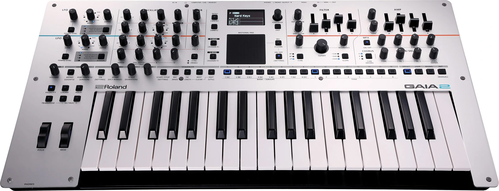 Roland GAIA 2 – סינתיסייזר Wavetable ו־Virtual Analog עם 37 קלידים 3 Roland GAIA 2 במבט קדמי עם 37 קלידים בגודל מלא