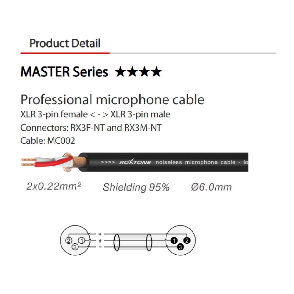 כבל XLR למיקרופון 5 מטר – Roxtone MMXX600L5 4 כבל XLR למיקרופון 5 מטר – Roxtone MMXX600L5 – תמונה 3