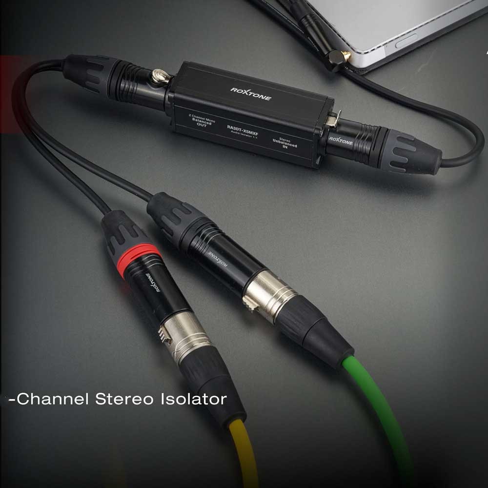 מבודד סטריאו (DI) 3.5 מ״מ ל-2×XLR עם תיק – Roxtone RA3DT-X5MXF 1 מבודד סטריאו (DI) 3.5 מ״מ ל-2×XLR עם תיק – Roxtone RA3DT-X5MXF
